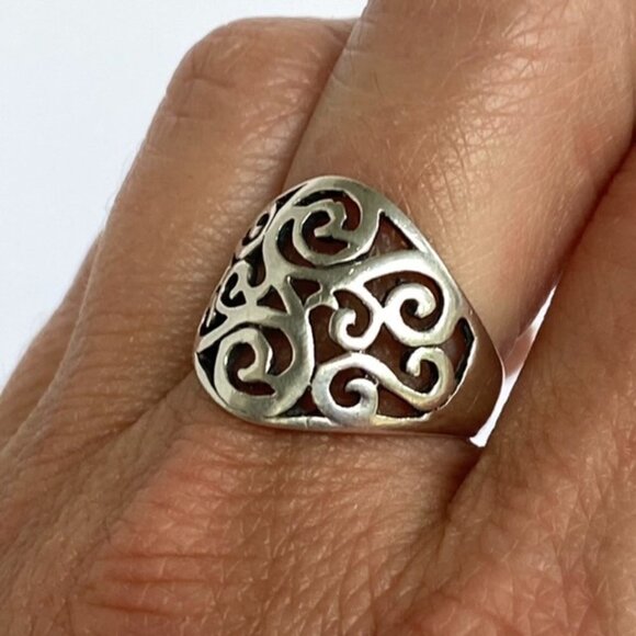 Sterling Silver 925 0.69" Wide Scrollwork Celtic Style Band Ring Size 7.25 - Picture 3 of 16